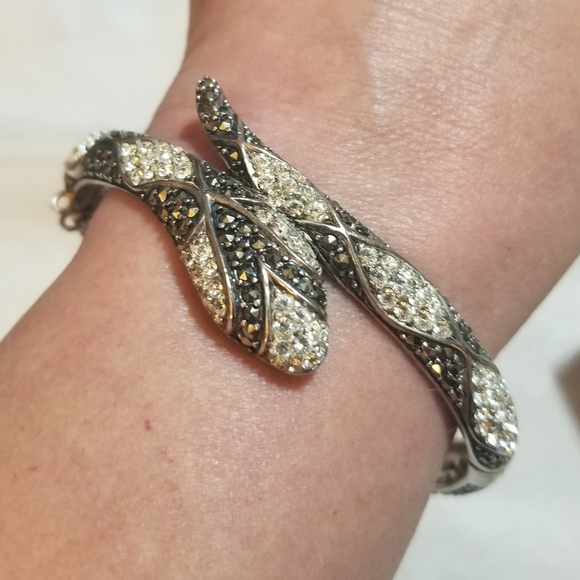 Vintage Jewelry - RARE VTG Sterling Crystal Marcasite Snake Bracelet